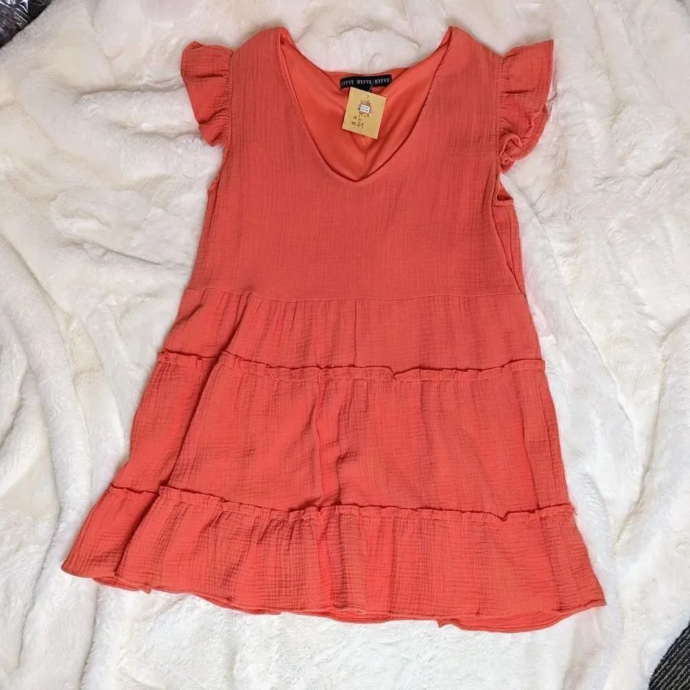 HYFVE Babydoll Dress 100% Gauzy Cotton in Coral Size Large NWT